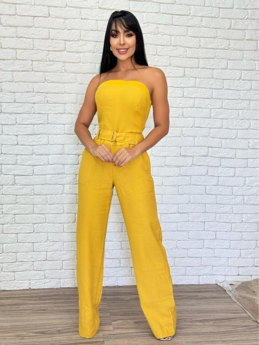 Macacão Longo Feminino Tomara Que Caia Com Cinto