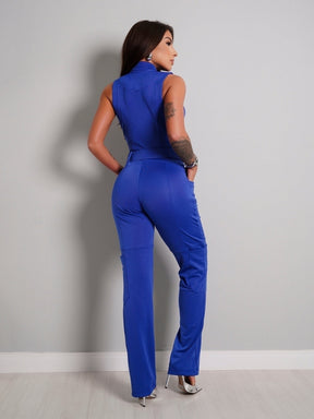 Macacão longo feminino cargo com cinto