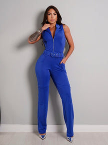 Macacão longo feminino cargo com cinto